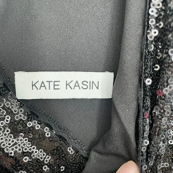 Kate Kasin Sequin Formal Cocktail Party Evening Maxi Dress Black Size 6 - Picture 6 of 13